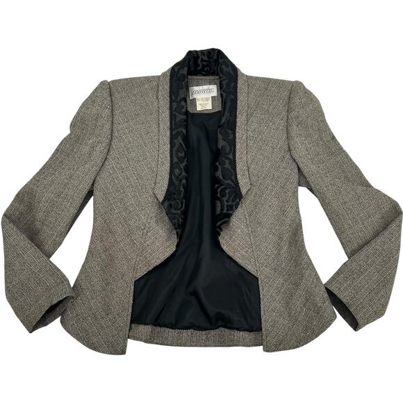 Sideffects Jackets & Blazers - VTG 90s Womens Black Grey Sideffects Glen Check Plaid Velour Paisley Blazer Sz S